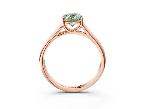 Rose gold Fancy Green Oval Cut Cut Diamond Solitaire Engagement Ring with Tapered Plain Band and Four-Prong Setting_3