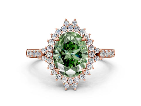 Rose gold Fancy Green Oval Cut Cut Diamond Sunburst Halo Engagement Ring with Pavé Band_24