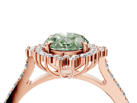 Rose gold Fancy Green Oval Cut Cut Diamond Sunburst Halo Engagement Ring with Pavé Band_28