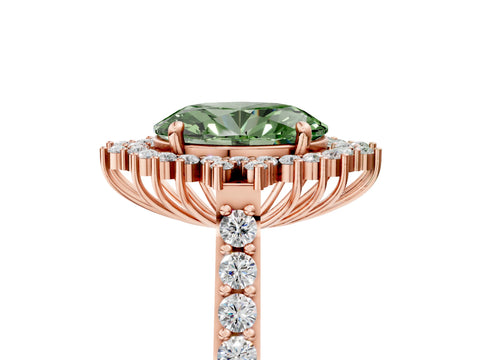 Rose gold Fancy Green Oval Cut Cut Diamond Sunburst Halo Engagement Ring with Pavé Band_29