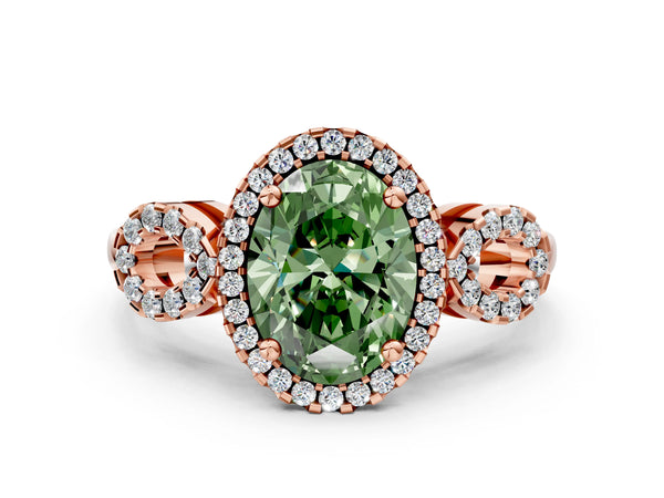 Rose Gold Oval Pave Infinity Halo Engagement Ring Setting for Fancy Green Center