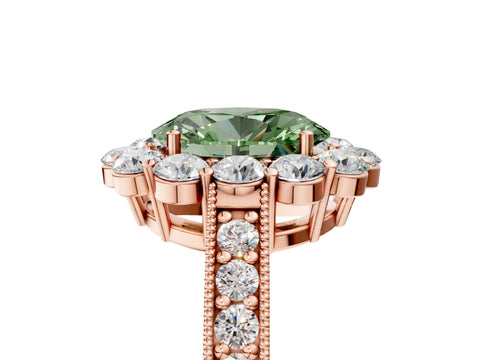 Rose gold Fancy Green Oval Cut Cut Halo Diamond Pavé Engagement Ring with Milgrain Detailing_5