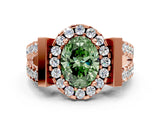Rose gold Fancy Green Oval Cut Cut Halo Split Shank Prong Set Ring