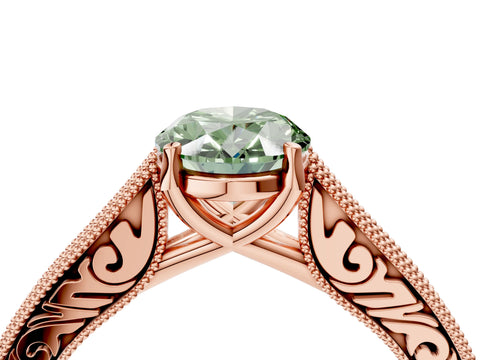 Rose gold Fancy Green Oval Cut Cut Pave Band Milgrain Solitaire Ring_4