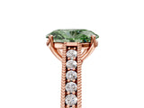 Rose gold Fancy Green Oval Cut Cut Pave Band Milgrain Solitaire Ring_5