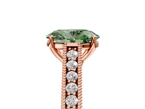 Rose gold Fancy Green Oval Cut Cut Pave Band Milgrain Solitaire Ring_5