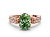 Rose gold Fancy Green Oval Cut Cut Pave Split Shank Engagement Ring with Four-Prong Setting