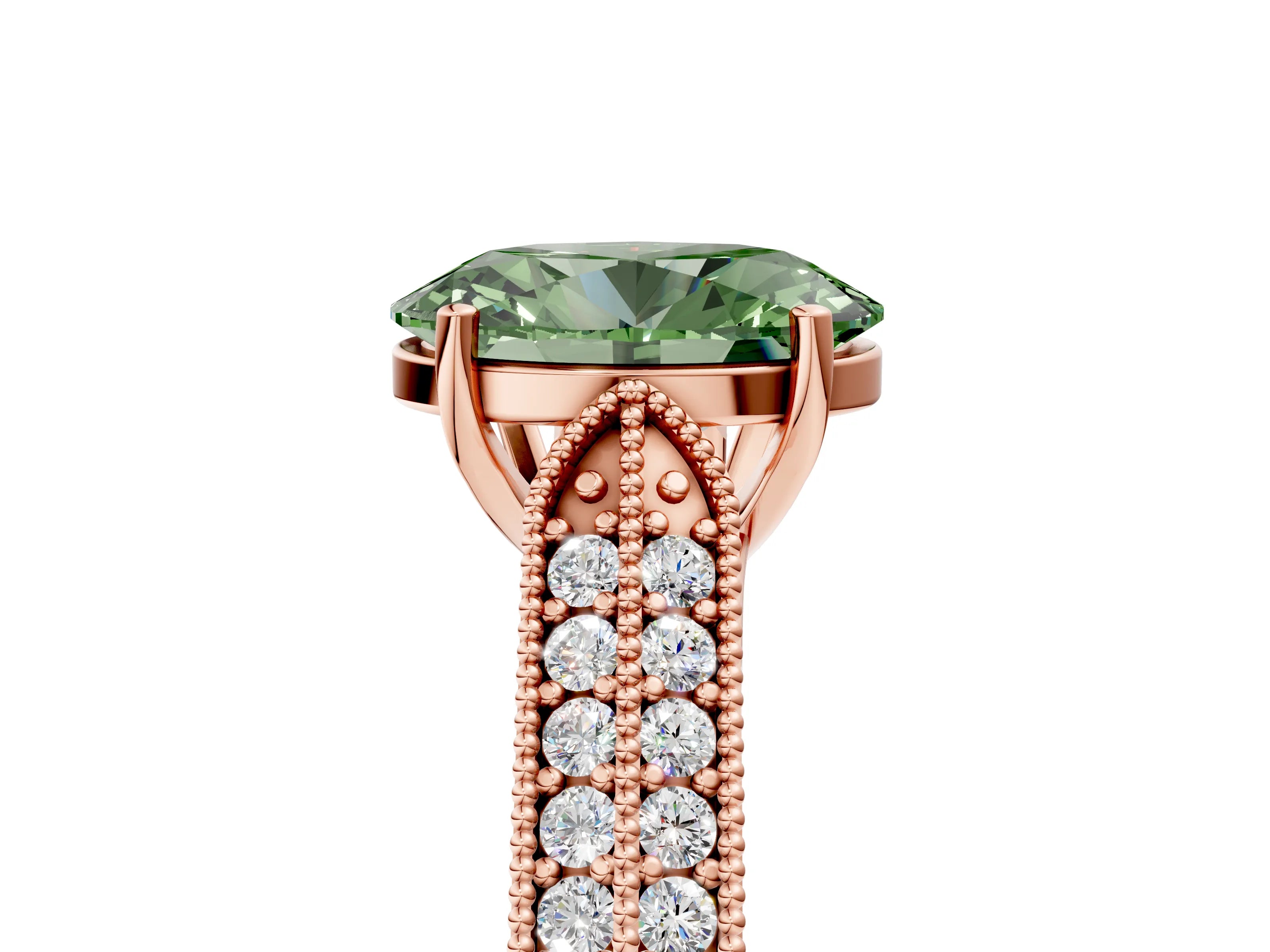 Rose gold Fancy Green Oval Cut Cut Pave Split Shank Engagement Ring with Four-Prong Setting_5
