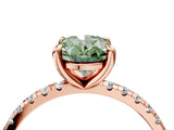 Rose gold Fancy Green Oval Cut Diamond Brilliant Solitaire Ring with Pavé Band and Four-Prong Setting_16