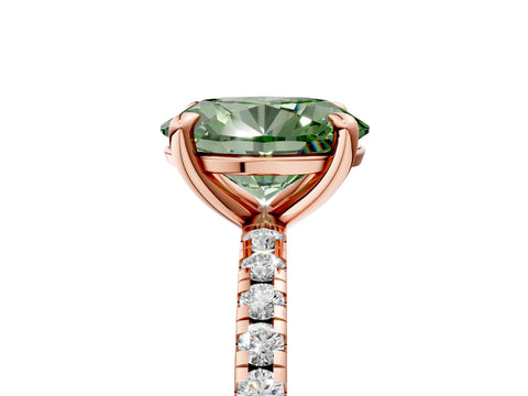 Rose gold Fancy Green Oval Cut Diamond Brilliant Solitaire Ring with Pavé Band and Four-Prong Setting_5