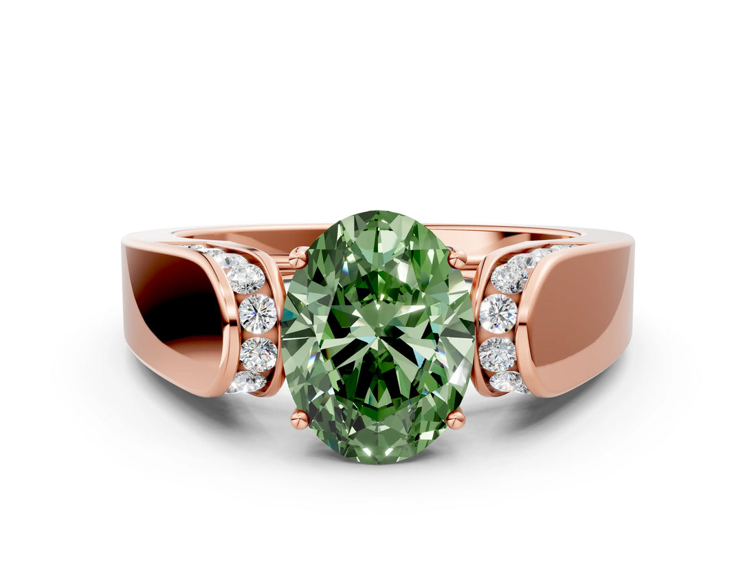 Rose gold Fancy Green Oval Cut Diamond Channel Set Solitaire Ring with Four-Prong Setting_12