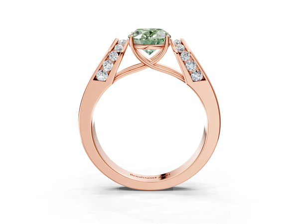 Rose Gold Oval Channel Set Engagement Ring Setting for Fancy Green Center with Wide Band