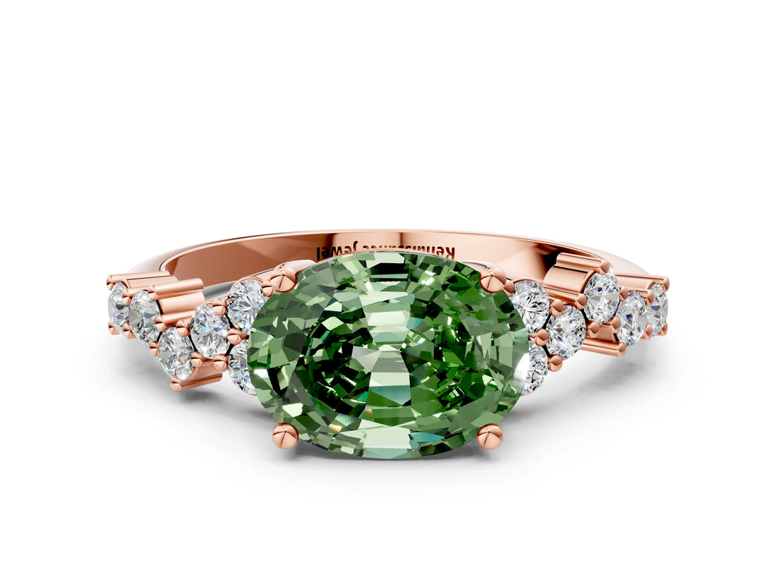Rose gold Fancy Green Oval Cut Diamond Cluster Pavé Band with Four-Prong Setting_12