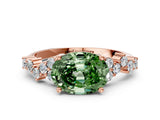 Rose gold Fancy Green Oval Cut Diamond Cluster Pavé Band with Four-Prong Setting_12