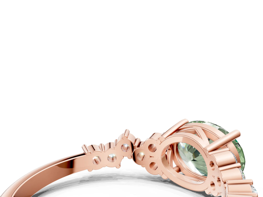 Rose gold Fancy Green Oval Cut Diamond Cluster Pavé Band with Four-Prong Setting_3