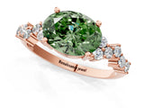 Rose gold Fancy Green Oval Cut Diamond Cluster Pavé Band with Four-Prong Setting_4