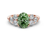 Rose gold Fancy Green Oval  Cut Diamond Cluster Ring with Round Accent Stones and Prong Setting on a Classic Band_49