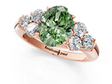 Rose gold Fancy Green Oval  Cut Diamond Cluster Ring with Round Accent Stones and Prong Setting on a Classic Band_50