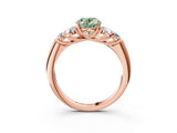 Rose gold Fancy Green Oval  Cut Diamond Cluster Ring with Round Accent Stones and Prong Setting on a Classic Band_52