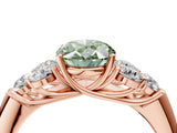 Rose gold Fancy Green Oval  Cut Diamond Cluster Ring with Round Accent Stones and Prong Setting on a Classic Band_53