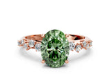 Rose gold Fancy Green Oval Cut Diamond Cluster Side Stone Solitaire Ring with Prong Setting_71
