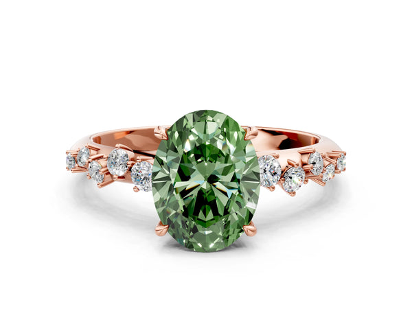Rose Gold Oval Graduated Cluster Engagement Ring Setting for Fancy Green Center