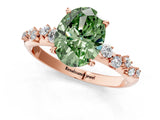Rose gold Fancy Green Oval Cut Diamond Cluster Side Stone Solitaire Ring with Prong Setting_72