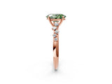 Rose gold Fancy Green Oval Cut Diamond Cluster Side Stone Solitaire Ring with Prong Setting_73