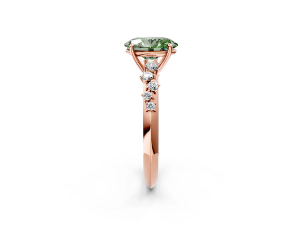 Rose Gold Oval Graduated Cluster Engagement Ring Setting for Fancy Green Center