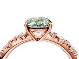 Rose gold Fancy Green Oval Cut Diamond Cluster Side Stone Solitaire Ring with Prong Setting_75