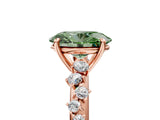 Rose gold Fancy Green Oval Cut Diamond Cluster Side Stone Solitaire Ring with Prong Setting_76
