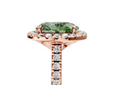 Rose gold Fancy Green Oval Cut Diamond Cushion Halo Ring with Pavé Band_5