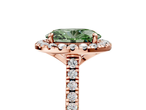 Rose gold Fancy Green Oval Cut Diamond Cushion Halo Ring with Pavé Band_5
