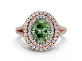 Rose gold Fancy Green Oval Cut Diamond Double Halo Ring with Pavé Band and Prong Setting_58