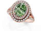 Rose gold Fancy Green Oval Cut Diamond Double Halo Ring with Pavé Band and Prong Setting_59
