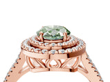 Rose gold Fancy Green Oval Cut Diamond Double Halo Ring with Pavé Band and Prong Setting_62