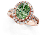 Rose gold Fancy Green Oval Cut Diamond Double Halo Ring with Split Shank and Four-Prong Setting_1
