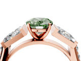 Rose gold Fancy Green Oval Cut Diamond Engagement Ring with Baguette Side Stones and Channel Set Band_23