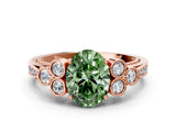 Rose gold Fancy Green Oval  Cut Diamond Engagement Ring with Bezel Set Round Side Stones and Prong Setting_49