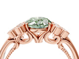 Rose gold Fancy Green Oval  Cut Diamond Engagement Ring with Bezel Set Round Side Stones and Prong Setting_53