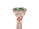 Rose gold Fancy Green Oval  Cut Diamond Engagement Ring with Bezel Set Round Side Stones and Prong Setting_54
