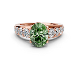 Rose gold Fancy Green Oval  Cut Diamond Engagement Ring with Pavé Band and Four-Prong Setting_3