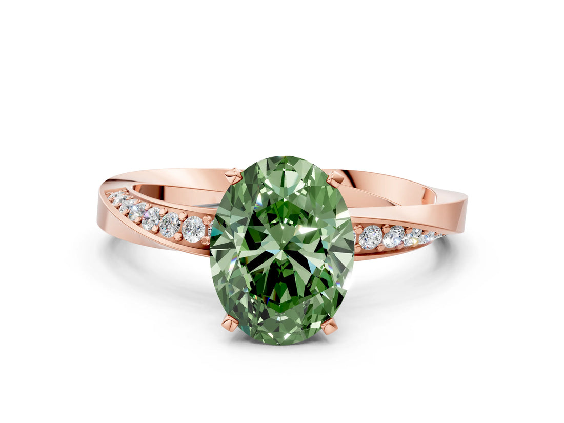 Rose gold Fancy Green Oval Cut Diamond Engagement Ring with Side Stone Accents and Four-Prong Setting_60