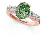 Rose gold Fancy Green Oval  Cut Diamond Five-Stone Prong Set White Gold Ring_33