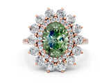 Rose gold Fancy Green Oval Cut Diamond Floral Double Halo Engagement Ring with Prong Setting_24
