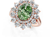 Rose gold Fancy Green Oval Cut Diamond Floral Double Halo Engagement Ring with Prong Setting_25