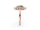 Rose gold Fancy Green Oval Cut Diamond Floral Double Halo Engagement Ring with Prong Setting_26