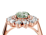 Rose gold Fancy Green Oval Cut Diamond Floral Double Halo Engagement Ring with Prong Setting_28