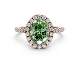 Rose gold Fancy Green Oval  Cut Diamond Floral Halo Engagement Ring with Pavé Band and Prong Setting_37