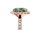 Rose gold Fancy Green Oval  Cut Diamond Floral Halo Engagement Ring with Pavé Band and Prong Setting_42